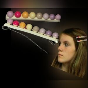 Vtg 80s purple pastel ball pom pom no slide grip kawaii style barrettes NWOT